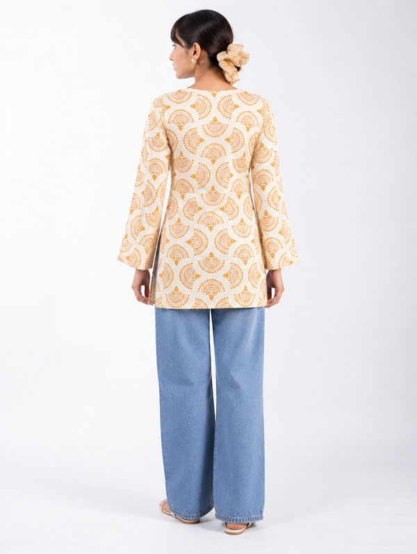 Cream Cotton Short Straight Kurti