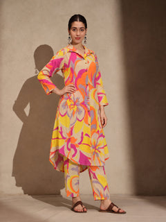 Yellow Geometric A-Line Kurti Pant Set Dress