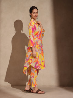 Yellow Geometric A-Line Kurti Pant Set Dress