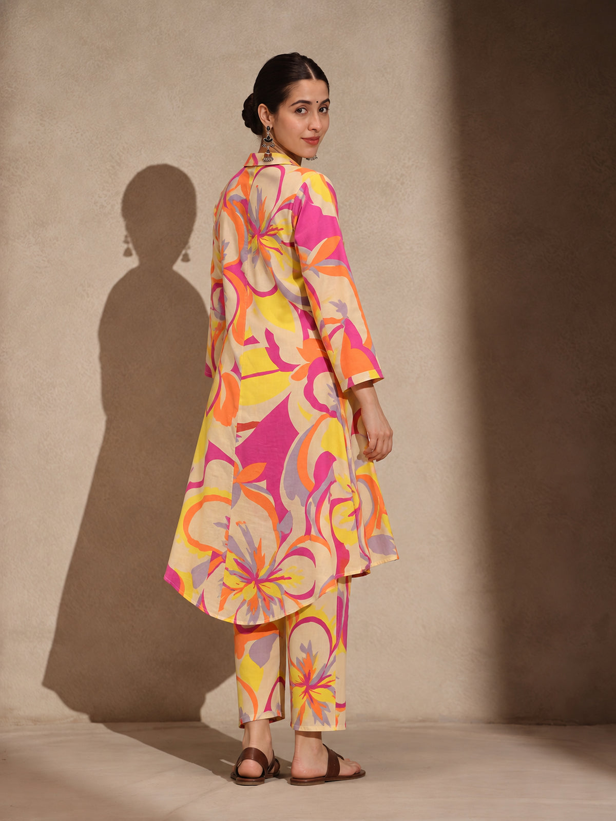 Yellow Geometric A-Line Kurti Pant Set Dress