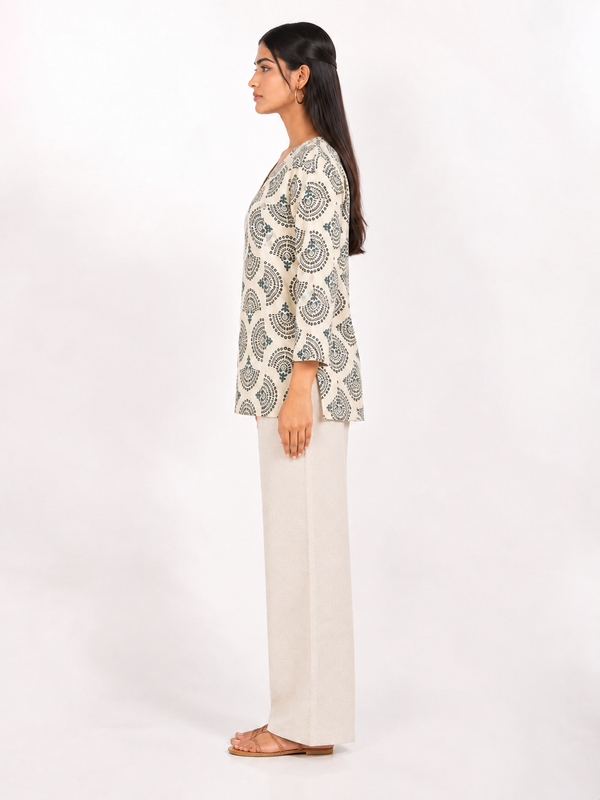 Blue Cotton Short Straight Kurti