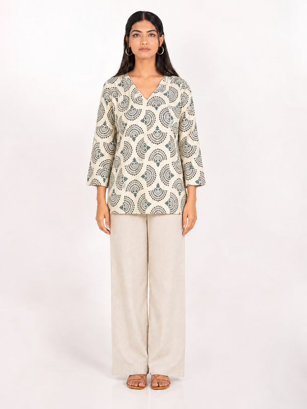 Blue Cotton Short Straight Kurti
