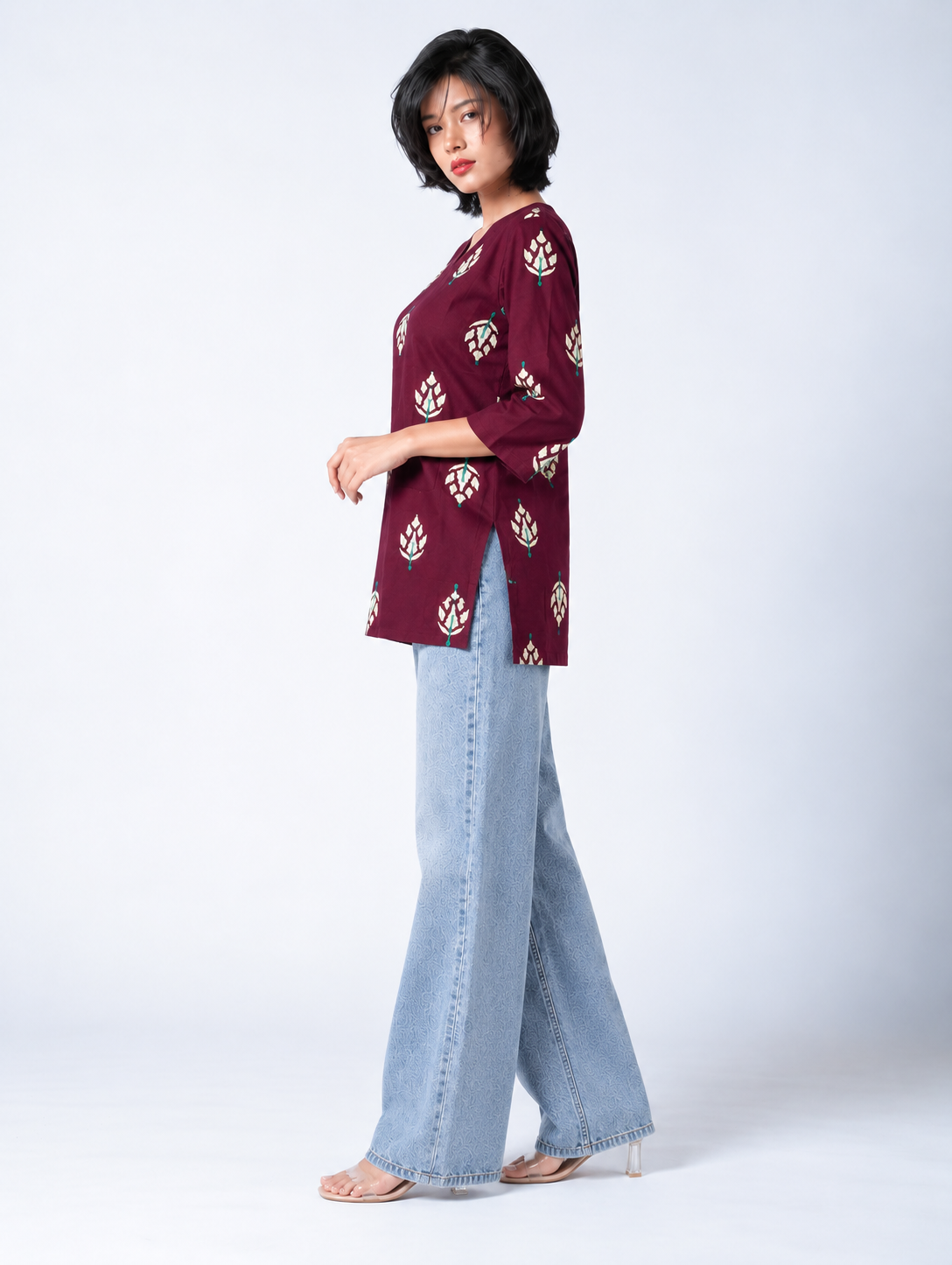 Maroon Pure Cotton Short Straight Kurti