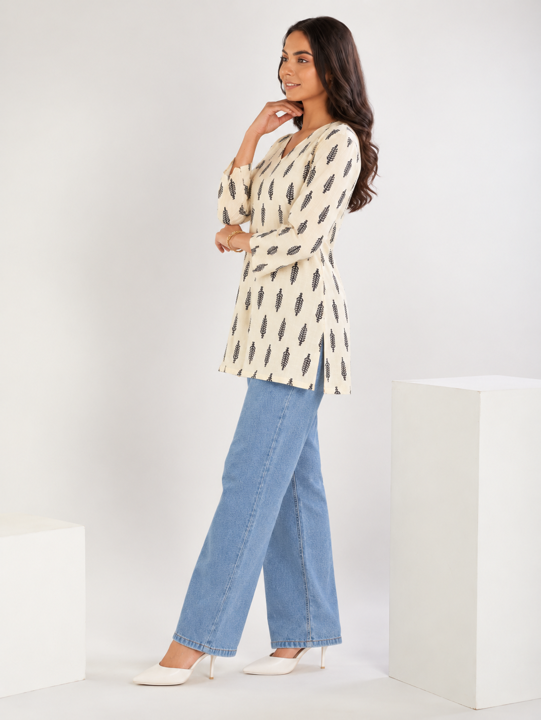 Black Cotton Short Straight Kurti