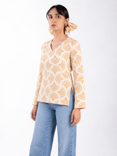 Cream Cotton Short Straight Kurti