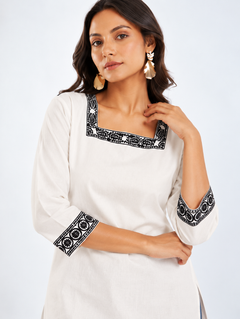 White Khadi Cotton Short Straight Kurti