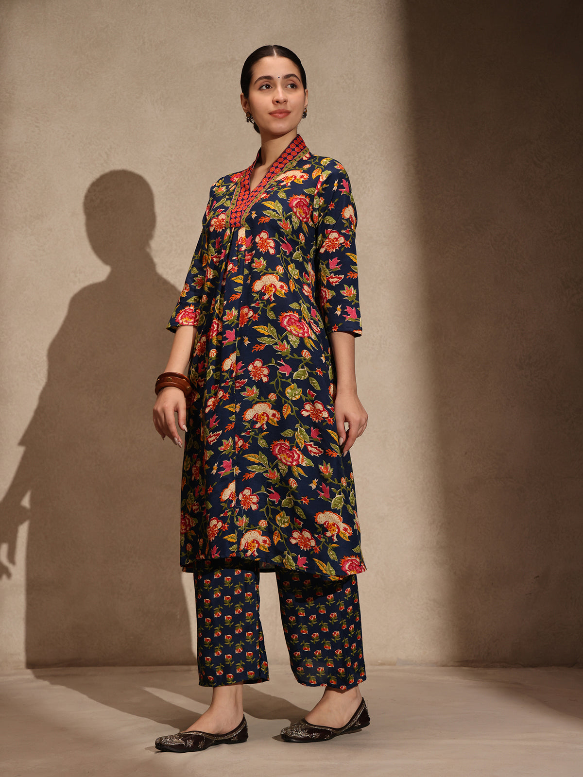 Blue Floral Anarkali 3 Piece Kurta Set for Women