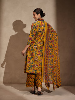 Yellow Floral Anarkali 3 Piece Set with Palazzo