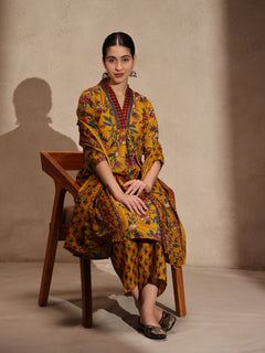 Yellow Floral Anarkali 3 Piece Set with Palazzo