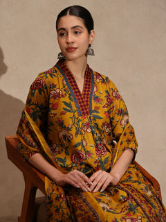 Yellow Floral Anarkali 3 Piece Set with Palazzo