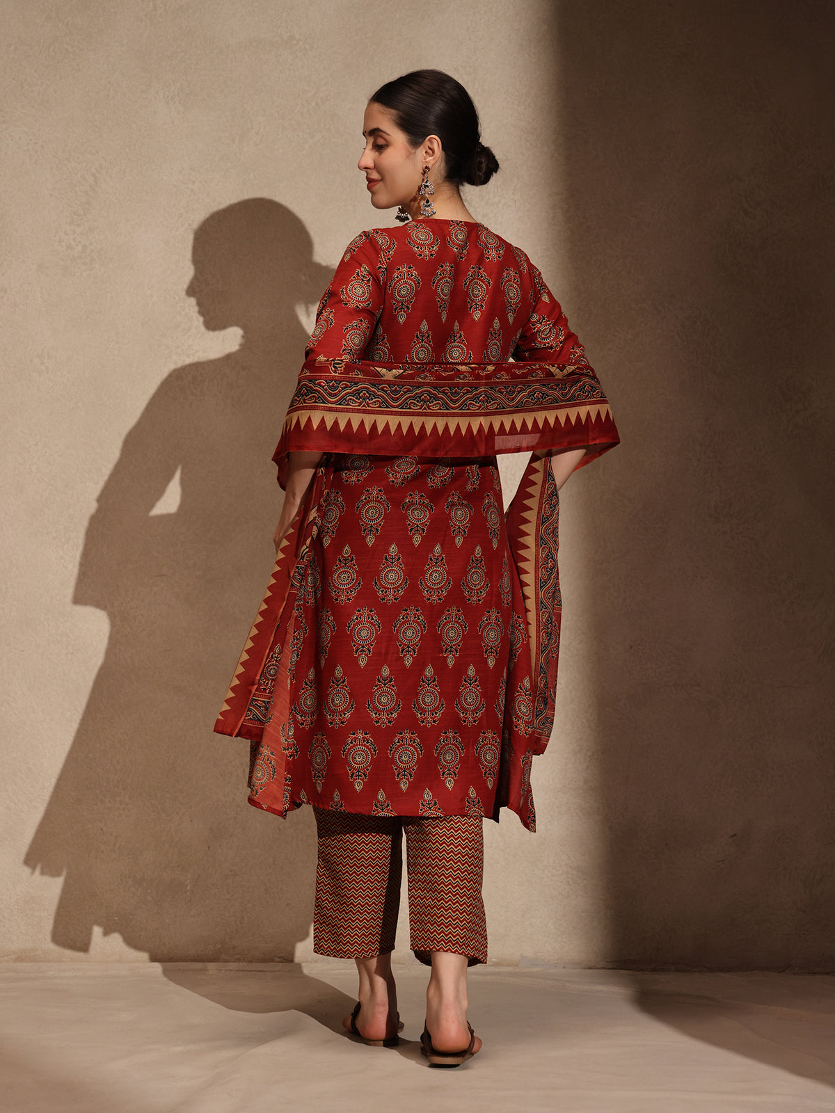 Maroon Floral Anarkali 3 Piece Set with Pant