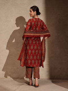 Maroon Floral Anarkali 3 Piece Set with Pant