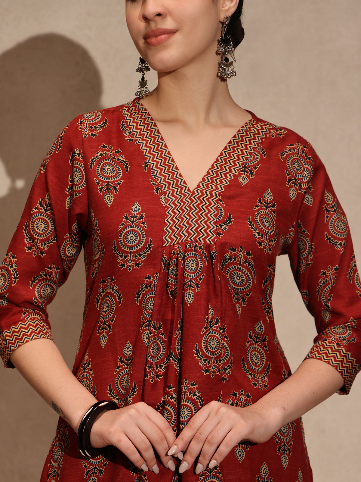 Maroon Floral Anarkali 3 Piece Set with Pant