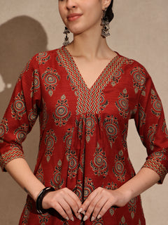 Maroon Floral Anarkali 3 Piece Set with Pant