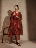 Maroon Floral Anarkali 3 Piece Set with Pant