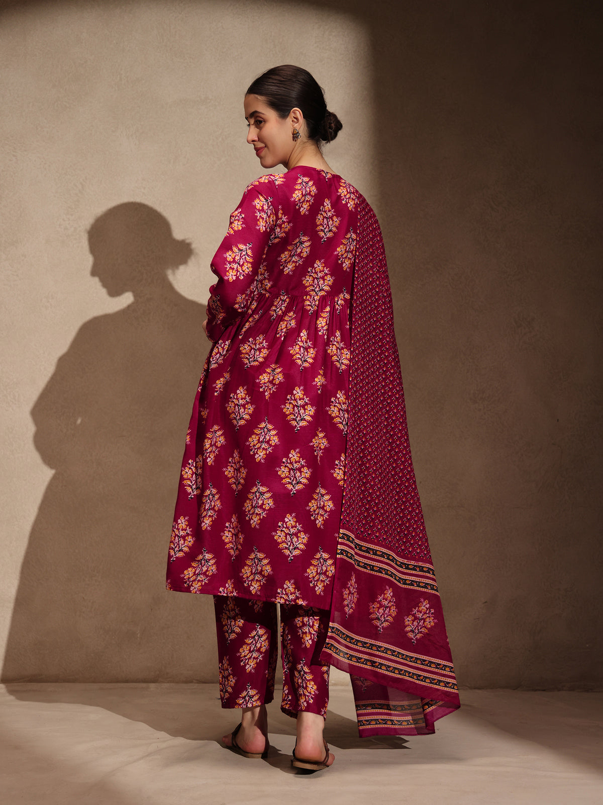 Red Floral Alia Cut 3 Piece Set with Pant