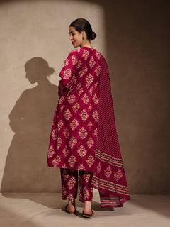 Red Floral Alia Cut 3 Piece Set with Pant