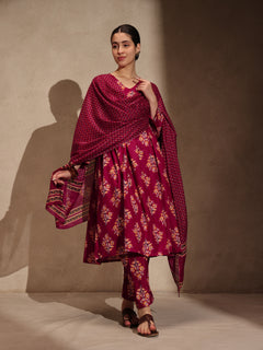 Red Floral Alia Cut 3 Piece Set with Pant