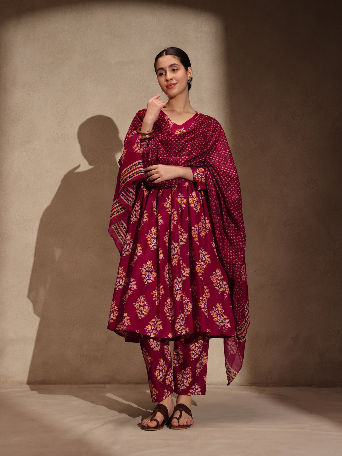 Red Floral Alia Cut 3 Piece Set with Pant