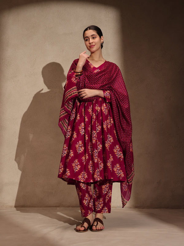 Red Floral Alia Cut 3 Piece Set with Pant