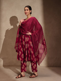 Red Floral Alia Cut 3 Piece Set with Pant
