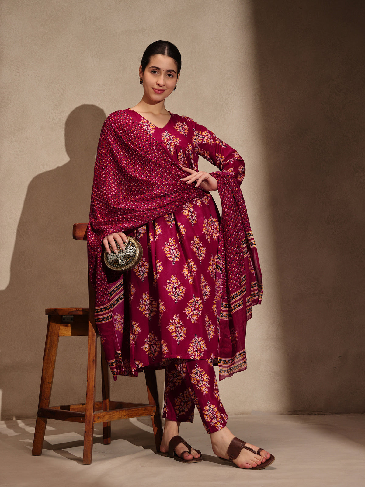 Red Floral Alia Cut 3 Piece Set with Pant