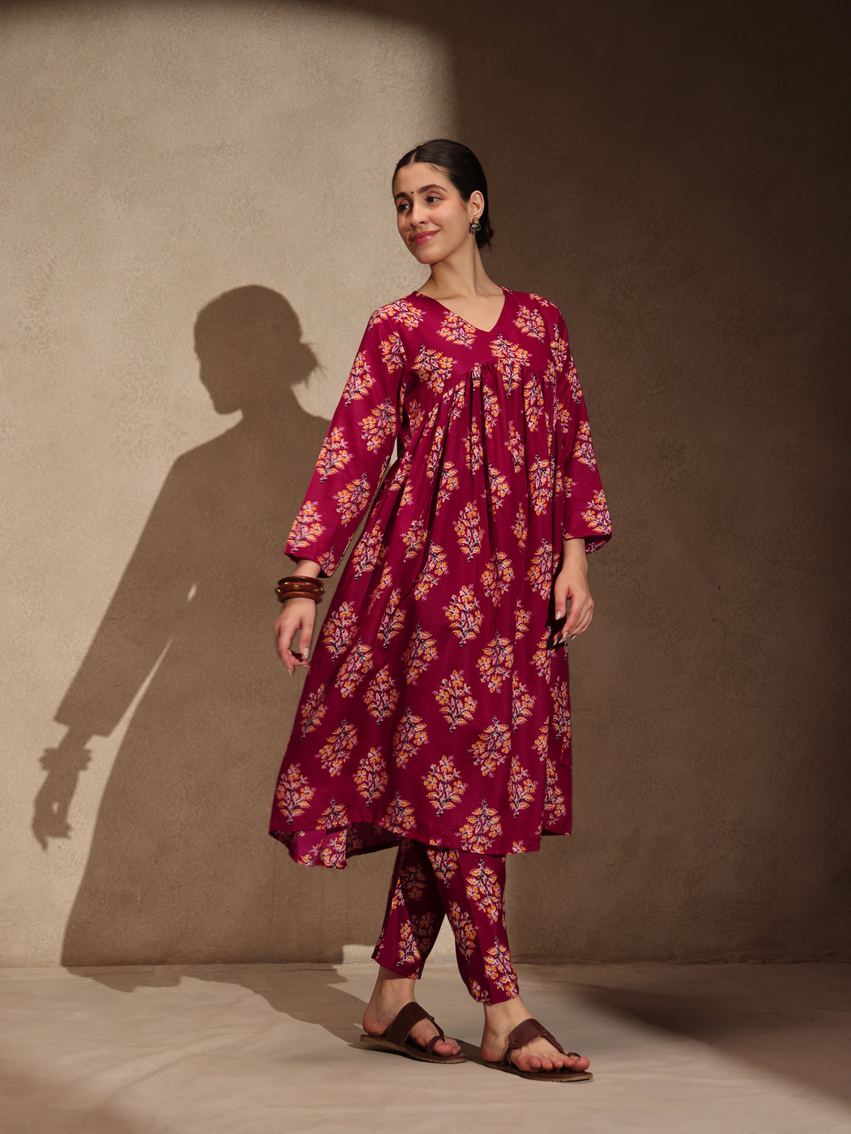 Red Floral Alia Cut 3 Piece Set with Pant