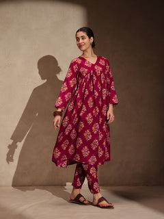 Red Floral Alia Cut 3 Piece Set with Pant
