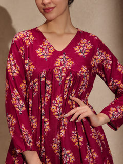 Red Floral Alia Cut 3 Piece Set with Pant