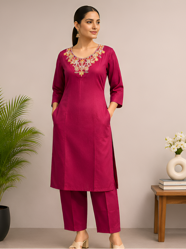 Maroon Silk Blend Kurti with Pant