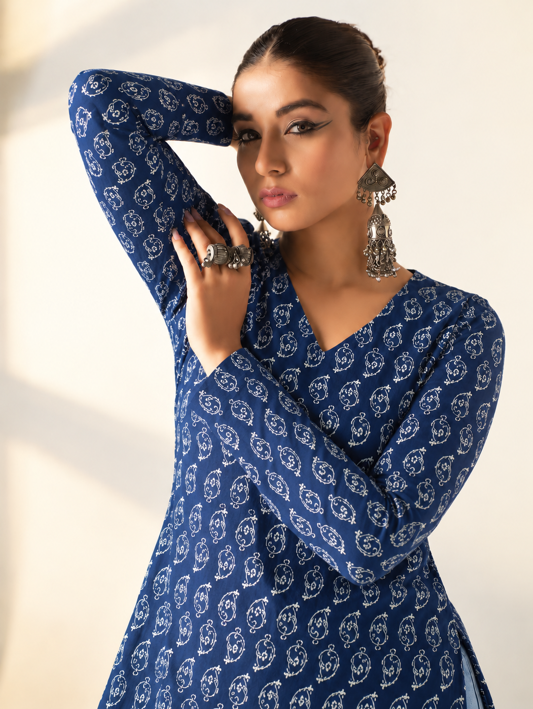 Navy Blue Cotton Short Straight Kurti