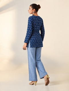 Navy Blue Cotton Short Straight Kurti