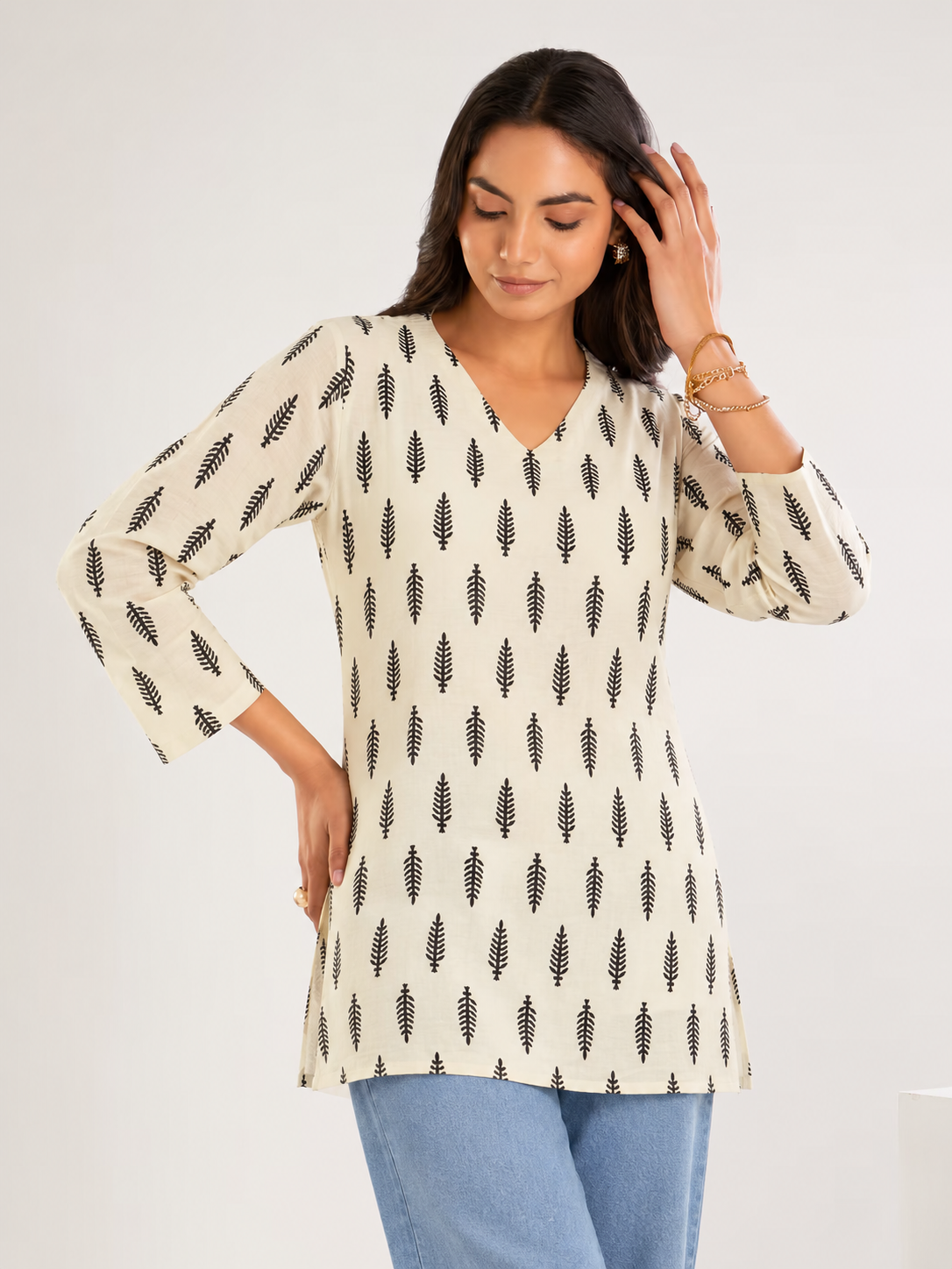 Black Cotton Short Straight Kurti