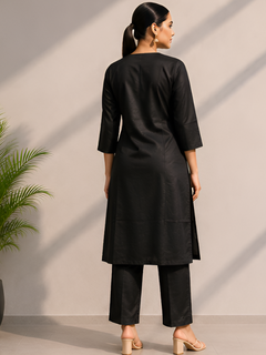 Black Silk Blend Embroidered Kurti & Pant