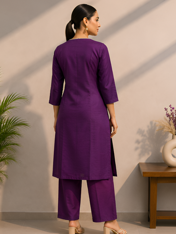 Deep Purple Silk Blend Kurti With Pant