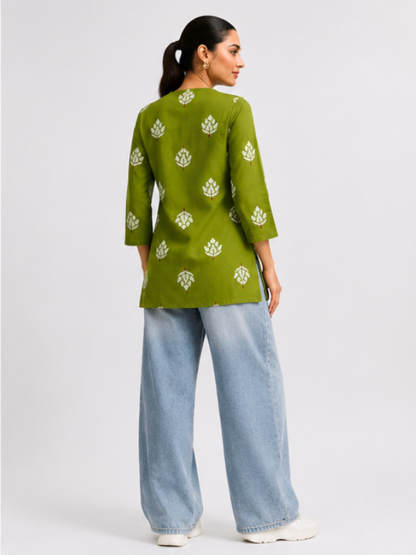 Olive Green Pure Cotton Short Straight Kurti