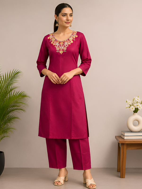 Maroon Silk Blend Kurti with Pant
