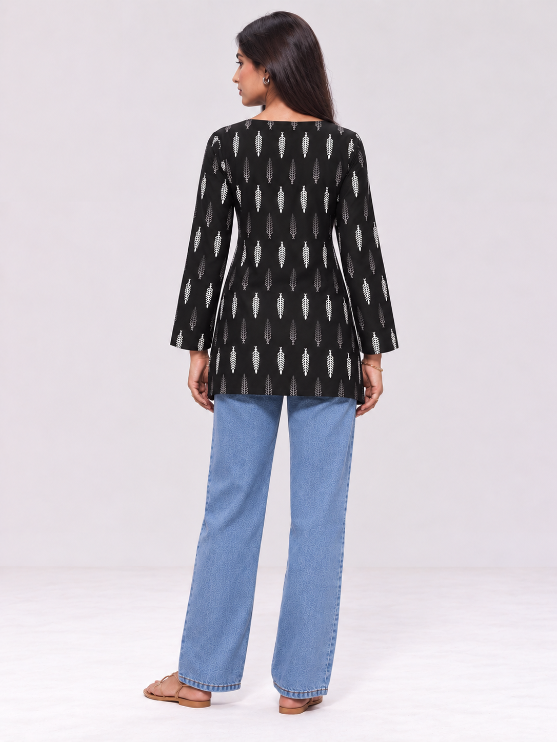Black Cotton Short Straight Kurti