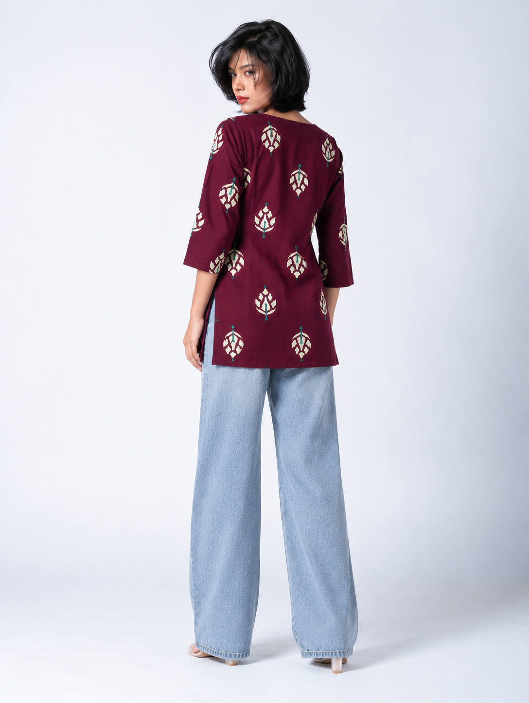 Maroon Pure Cotton Short Straight Kurti