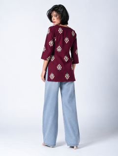 Maroon Pure Cotton Short Straight Kurti