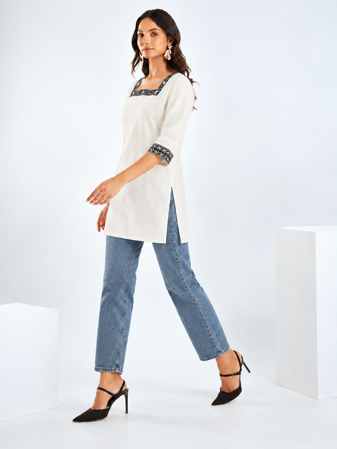 White Khadi Cotton Short Straight Kurti