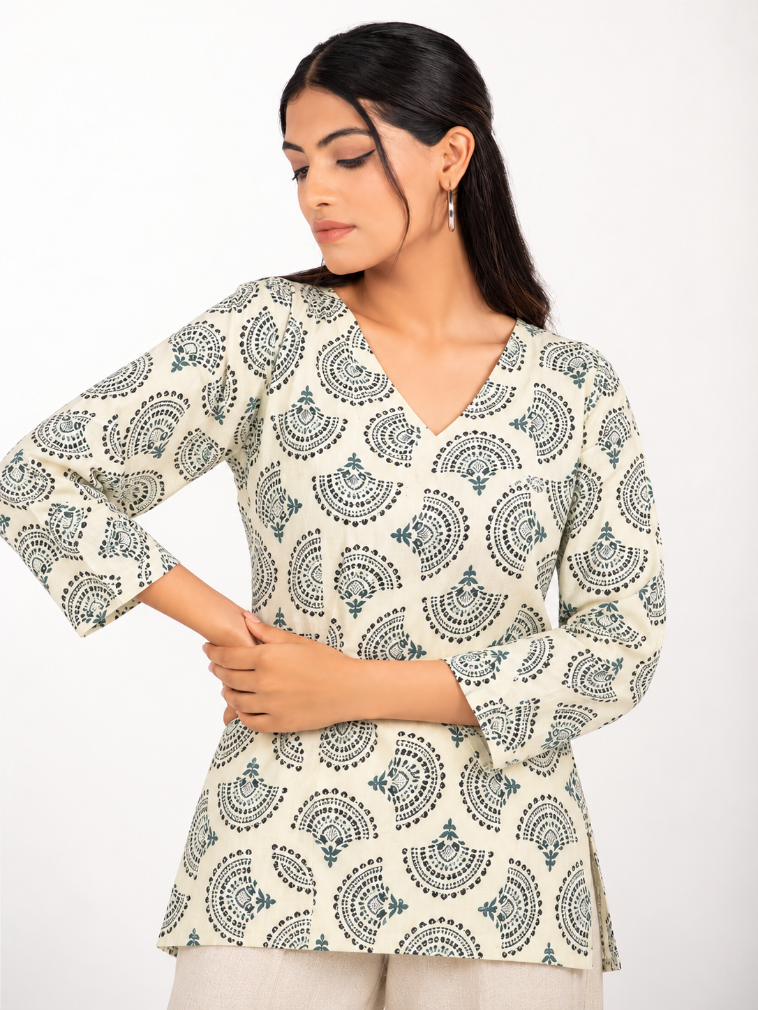 Blue Cotton Short Straight Kurti