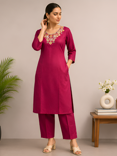 Maroon Silk Blend Kurti with Pant