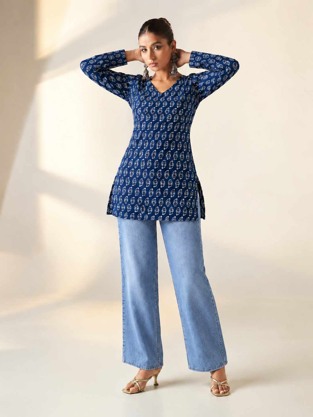 Navy Blue Cotton Short Straight Kurti