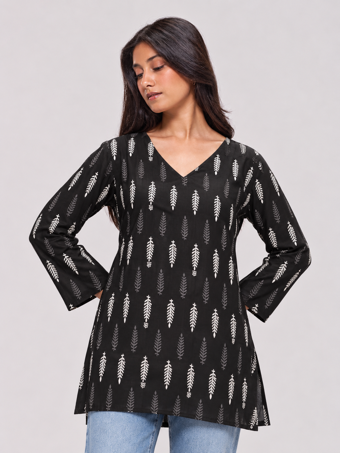 Black Cotton Short Straight Kurti