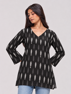 Black Cotton Short Straight Kurti