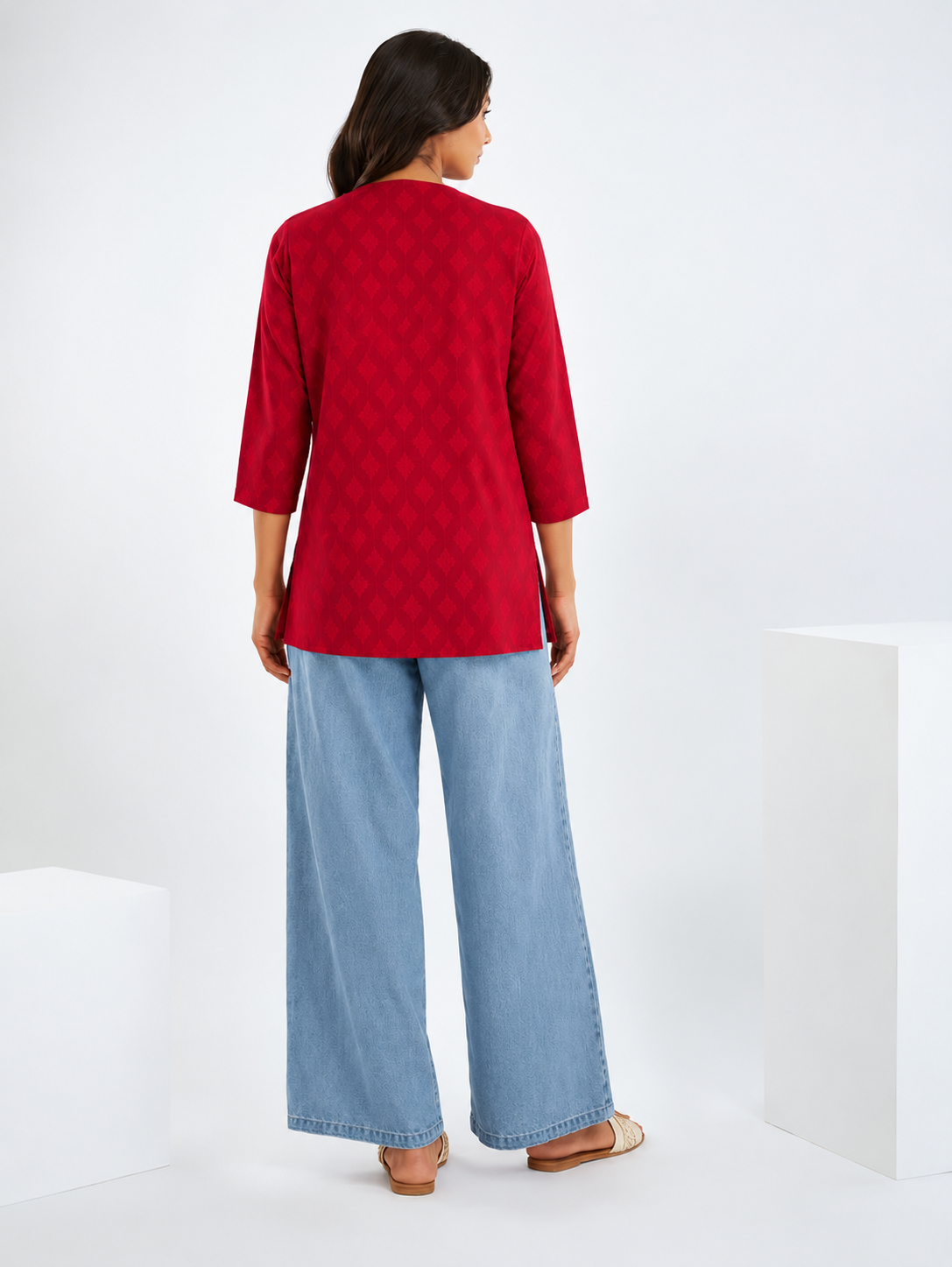 Red Pure Cotton Short Straight Kurti