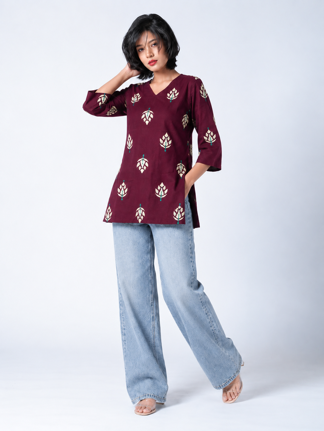 Maroon Pure Cotton Short Straight Kurti