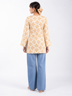 Cream Cotton Short Straight Kurti