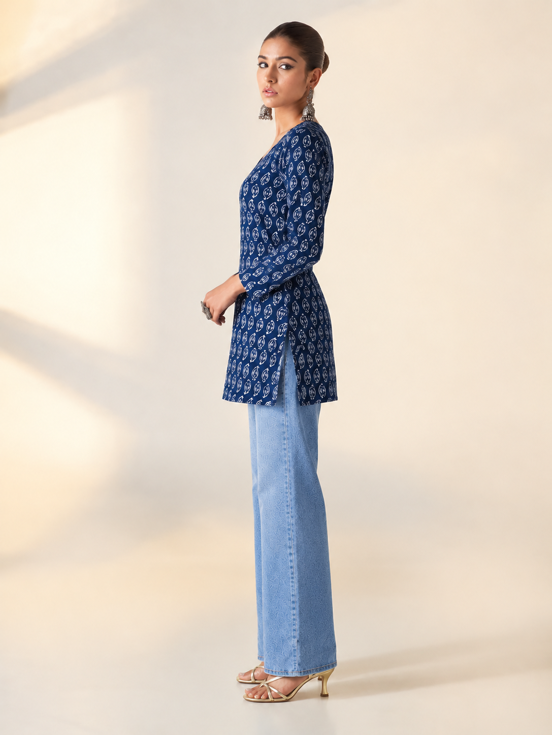 Navy Blue Cotton Short Straight Kurti